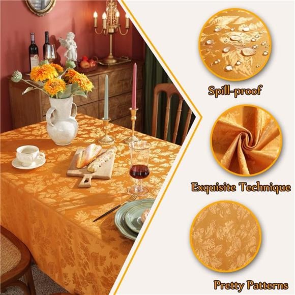 Maple Leaves Tablecloth Oil/Water Proof, Thanksgiving Oblong 52 x 70 - Picture 4 of 7